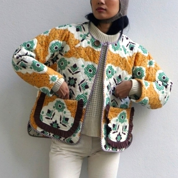 One-of-a-Kind Upcycled Quilted Chore Coat – XS Reissued x Springtime Tile Print